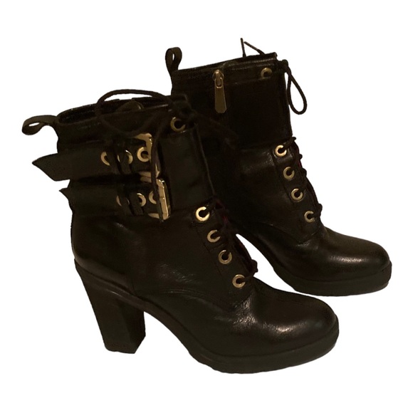 Guess Black Finlay High Heel Combat Boots Size 8M - Picture 3 of 12